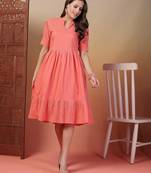 cotton schiffli solid pink dress