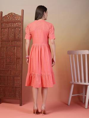 cotton schiffli solid pink dress 2