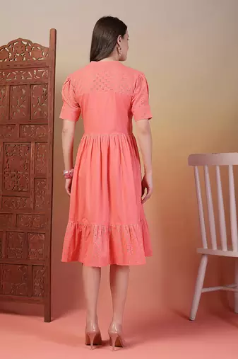 cotton schiffli solid pink dress