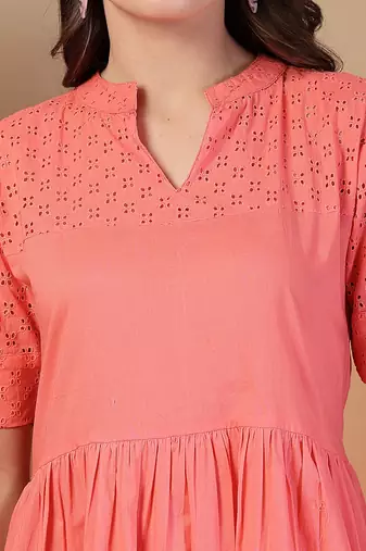 cotton schiffli solid pink dress