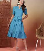 cotton schiffli solid sky blue dress