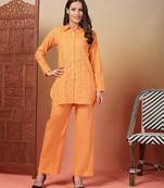 cotton schiffli solid orange co-ord set