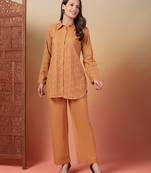 cotton schiffli solid brown co-ord set