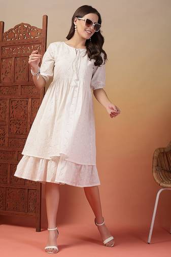cotton schiffli solid white dress