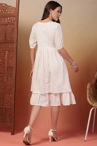 cotton schiffli solid white dress