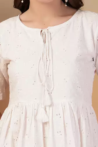 cotton schiffli solid white dress