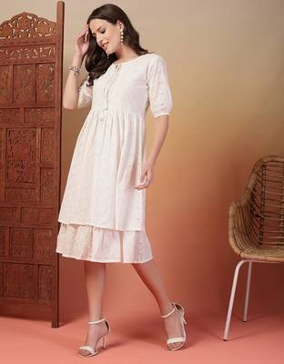 cotton schiffli solid white dress 4