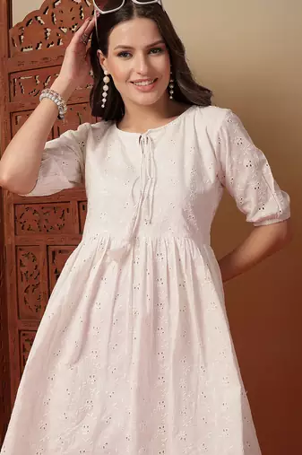 cotton schiffli solid white dress