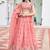 peach embroidered crushed lehenga set choli with dupatta
