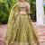 green embroidered crushed lehenga set choli with dupatta