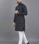 Navy blue weaving linen cotton straight kurta