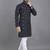 Navy blue weaving linen cotton straight kurta