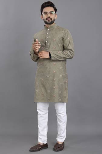 Grey weaving linen cotton straight kurta