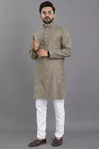 Grey weaving linen cotton straight kurta
