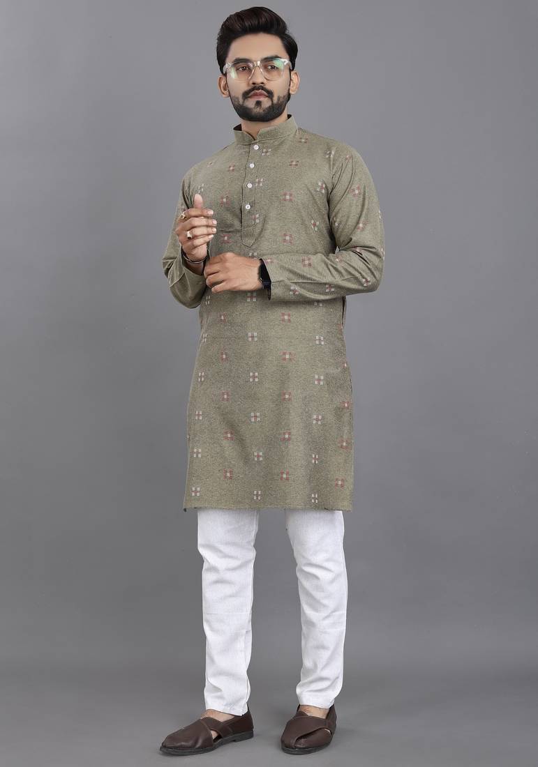 Grey weaving linen cotton straight kurta