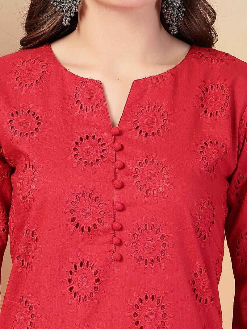 maroon cotton solid kurta set