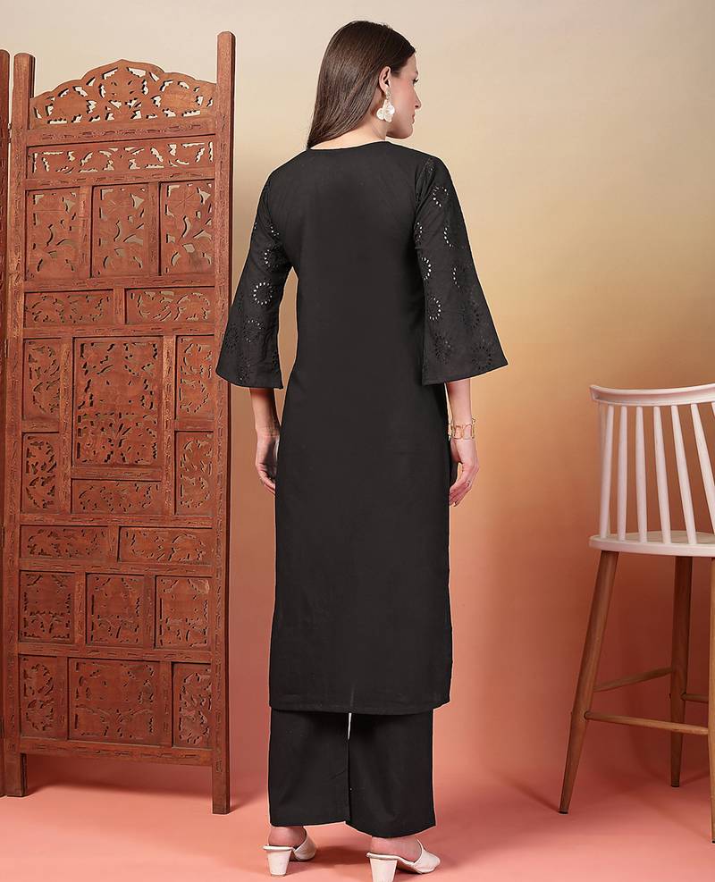 black cotton solid kurta set