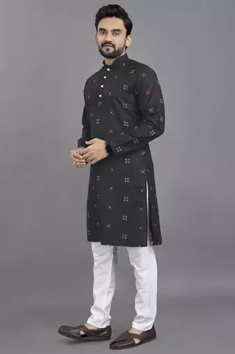 Black weaving linen cotton straight kurta