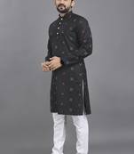 Black weaving linen cotton straight kurta