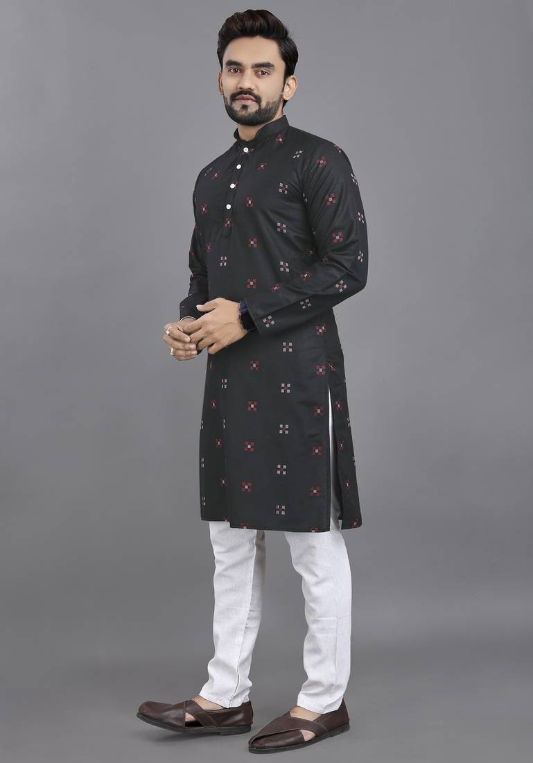 Black weaving linen cotton straight kurta