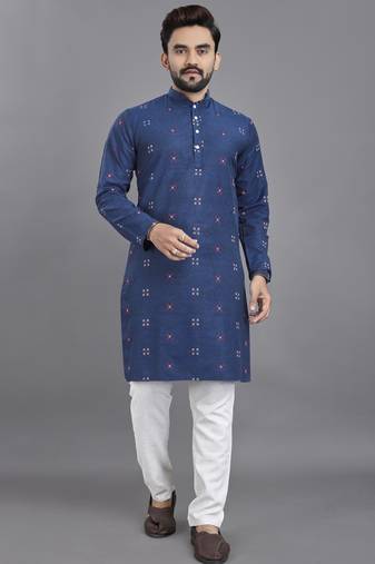 Teal weaving linen cotton straight kurta