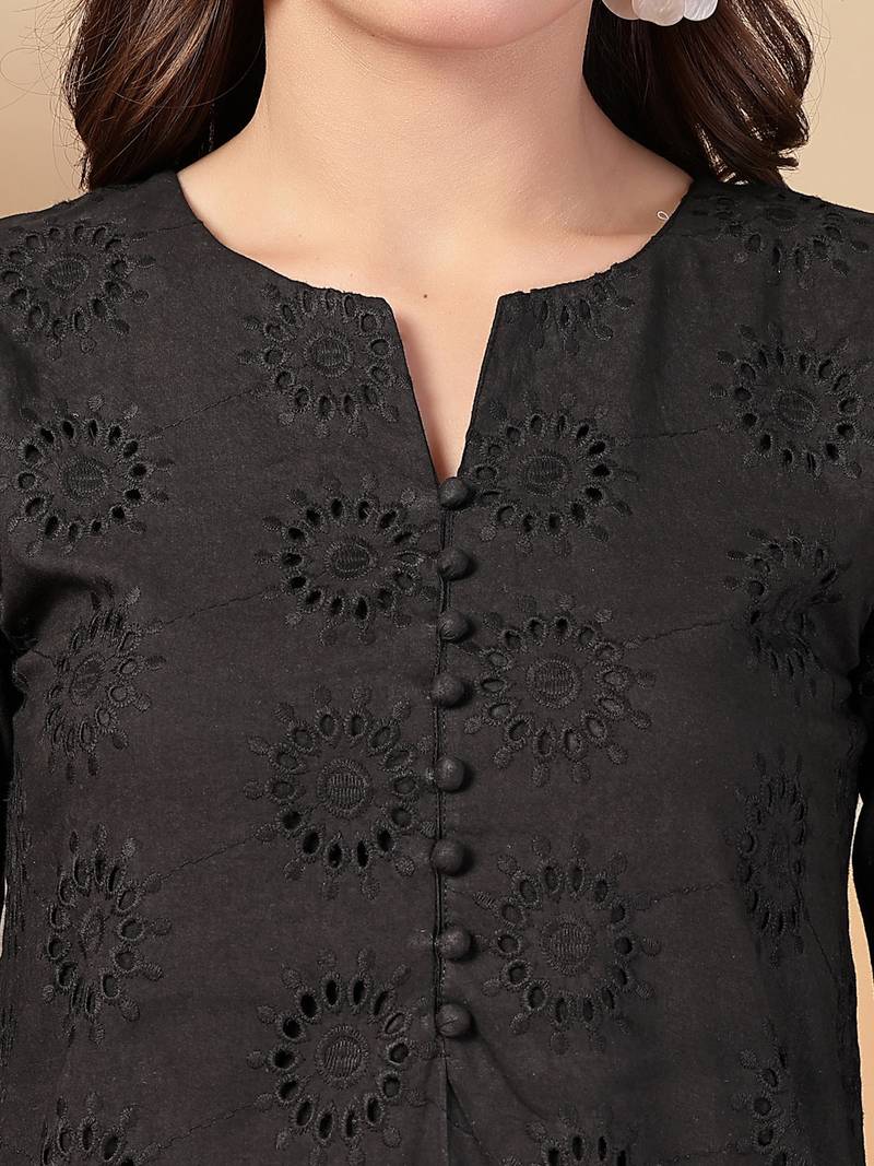 black cotton solid kurta set