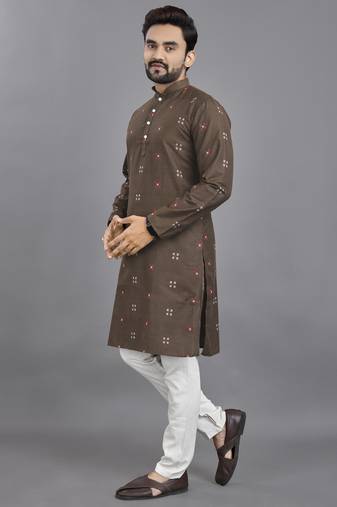 Brown weaving linen cotton straight kurta