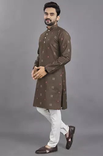 Brown weaving linen cotton straight kurta