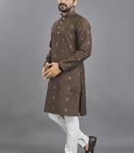 Brown weaving linen cotton straight kurta