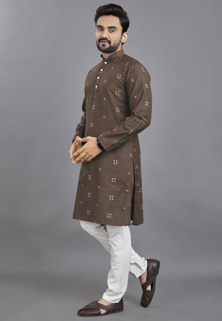 Brown weaving linen cotton straight kurta