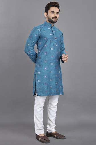Blue weaving linen cotton straight kurta