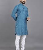 Blue weaving linen cotton straight kurta