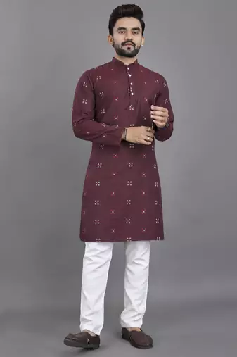 Purple weaving linen cotton straight kurta