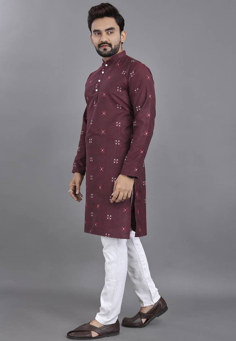 Purple weaving linen cotton straight kurta