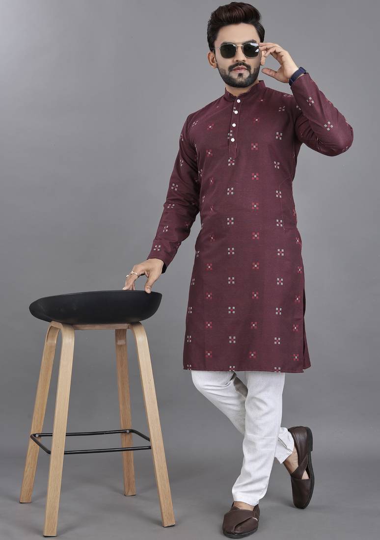 Purple weaving linen cotton straight kurta