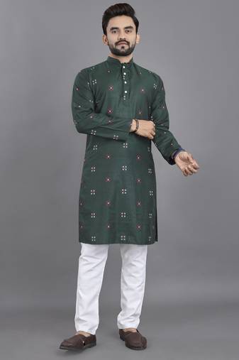 Green weaving linen cotton straight kurta