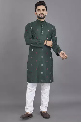Green weaving linen cotton straight kurta