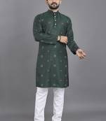 Green weaving linen cotton straight kurta