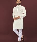 Beige embroidered silk straight kurta