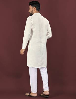Beige embroidered silk straight kurta 3