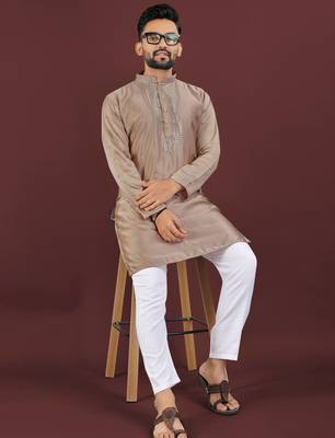 Brown embroidered silk straight kurta 1