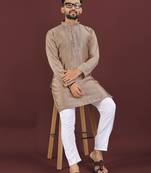 Brown embroidered silk straight kurta