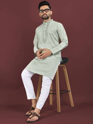 Green embroidered silk straight kurta 2