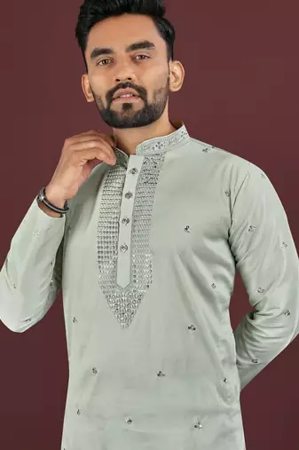 Green embroidered silk straight kurta