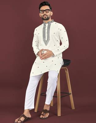 White embroidered silk straight kurta 2