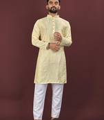 Yellow embroidered silk straight kurta