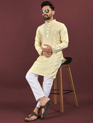 Yellow embroidered silk straight kurta 2