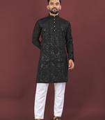 Black embroidered silk straight kurta