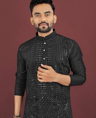 Black embroidered silk straight kurta 3