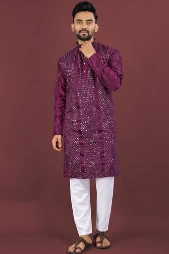 Puple embroidered silk straight kurta